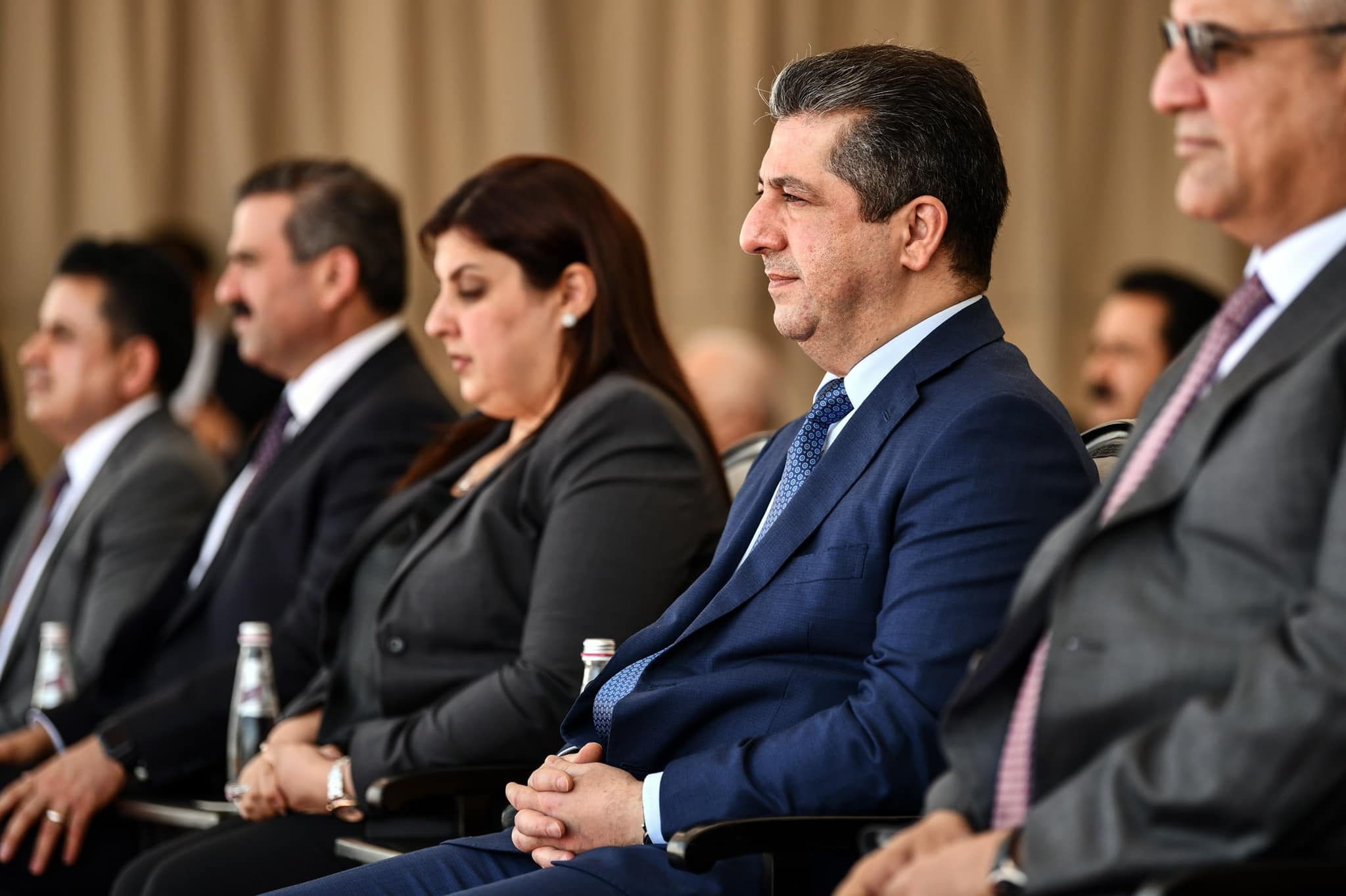 PM Masrour Barzani (second right) attends the laying of a foundation stone for a food industry project, June 7, 2022. (Photo: KRG)