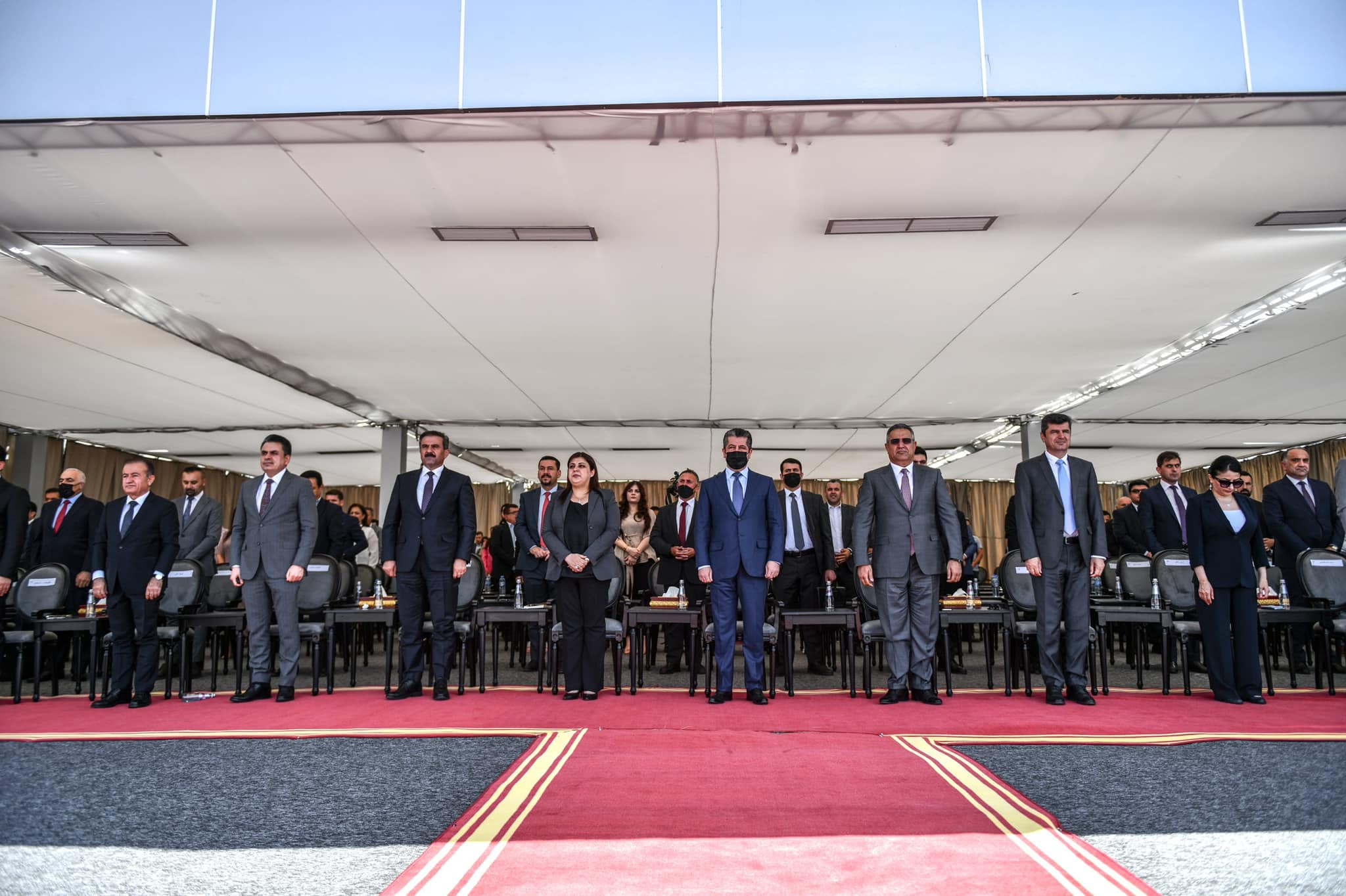 PM Masrour Barzani (center) attends the laying of a foundation stone for a food industry project, June 7, 2022. (Photo: KRG)