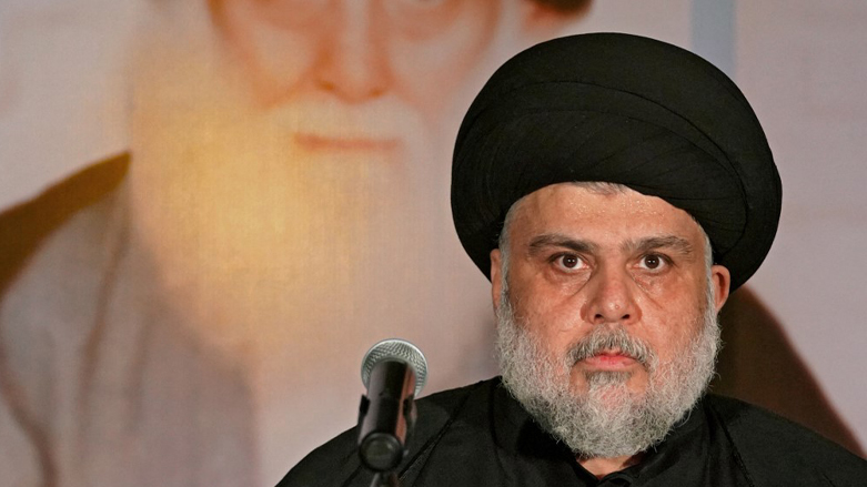 Iraqi Shiite cleric Muqtada al-Sadr delivers a speech before ending it abruptly due to his disapproval at the behaviour of an overenthusiastic crowd, in the central Iraqi city of Najaf, June 3, 2022. (Photo: Qassem Al-Kaabi/AFP)