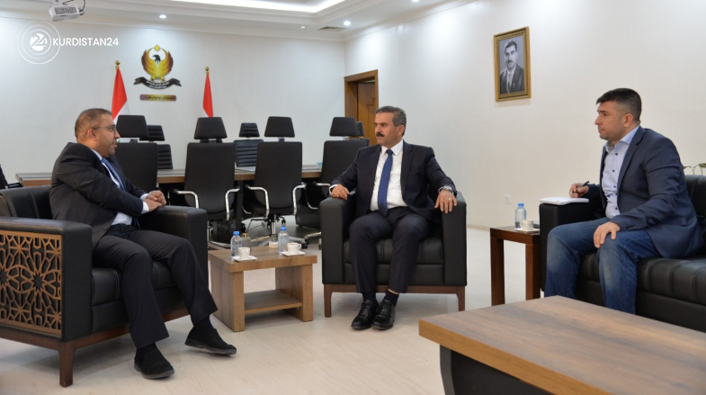 Head of Kurdistan Region Board of Investment Mohammad Shukry (top right) during his meeting with the UAE Consul General in Erbil Ahmed Al Dhaheri, June 14, 2022. (Photo: KRG)