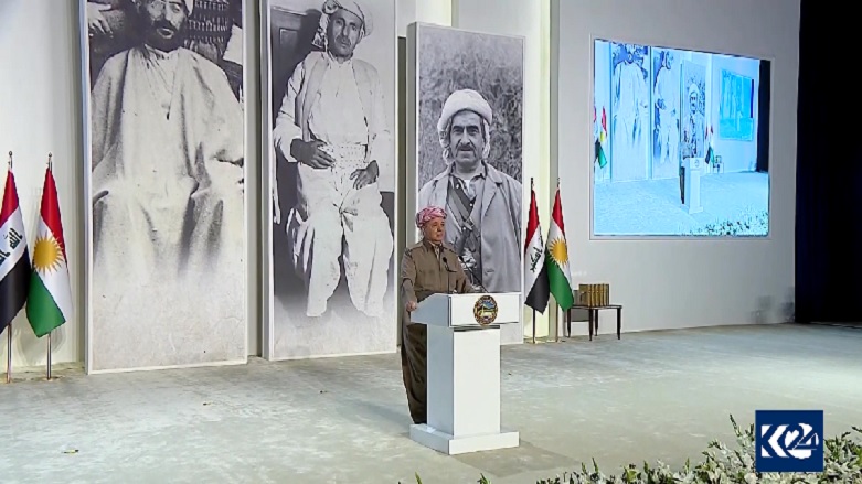 Masoud Barzani, leader of the Kurdistan Democratic Party during his speech at the "Barzan Revolutions" documentary project ceremony in Erbil, June 18, 2022. (Photo: Kurdistan 24)