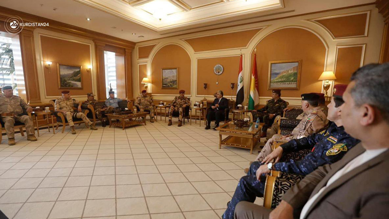 Iraqi security delegation (left) in a meeting with their Kurdish counterparts in Erbil, June 19, 2022. (Photo: Iraqi Joint Operations Command)