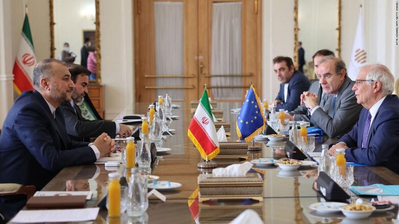 Iranian FM Hossein Amir-Abdollahian meets Josep Borrell, high representative of the EU for foreign affairs and security policy at the Foreign Ministry headquarters in, Tehran, Iran, on June 25, 2022 (Photo: Atta Kenare/AFP/File)