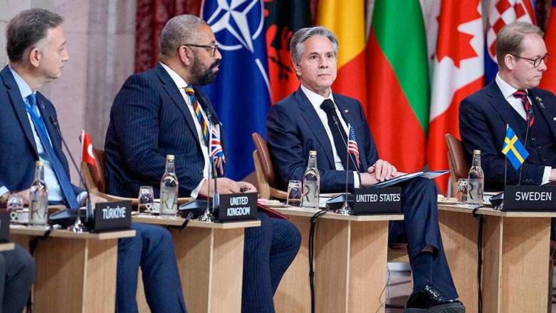 Turkey's Permanent Representative to NATO Zeki Levant Gumrukcu, Britain's Secretary of State for Foreign Affairs James Cleverly, US Secretary of State Antony Blinken and Sweden's Foreign Minister Tobias Billstrom. (Photo: AFP)