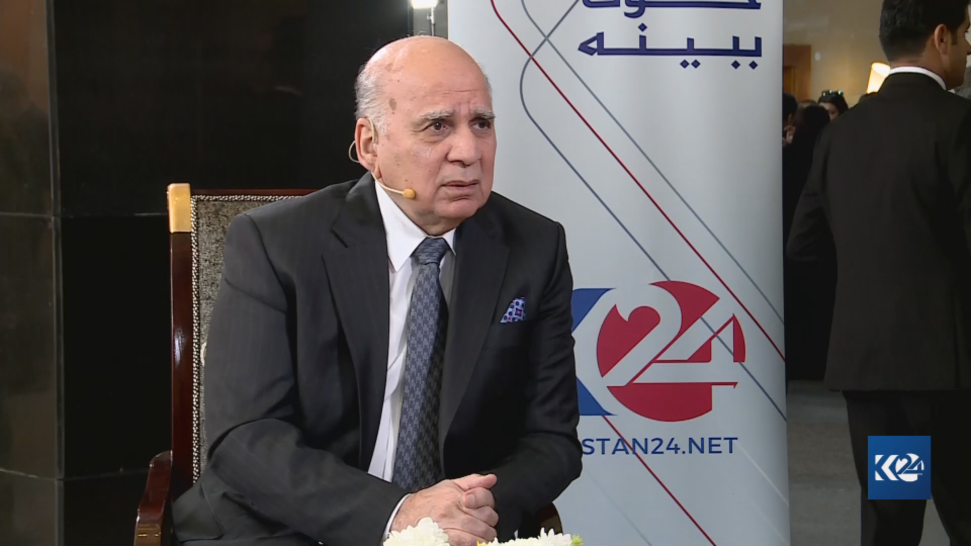 Fuad Hussein, the Foreign Minister of the Iraqi Republic, during his interview with Kurdistan 24, May 3, 2023. (Photo: Kurdistan 24)
