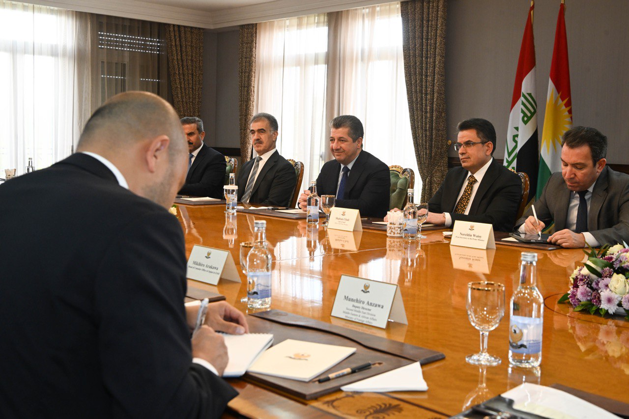 Kurdistan Region Prime Minister Masrour Barzani (third from right) during his meeting with top Japanese delegation, June 6, 2023. (Photo: KRG)