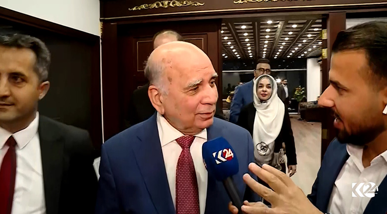 The Iraqi Deputy Prime Minister for Financial Affairs and Foreign Minister Fuad Hussein speaking to Kurdistan 24, June 10, 2023. (Photo: Kurdistan 24)