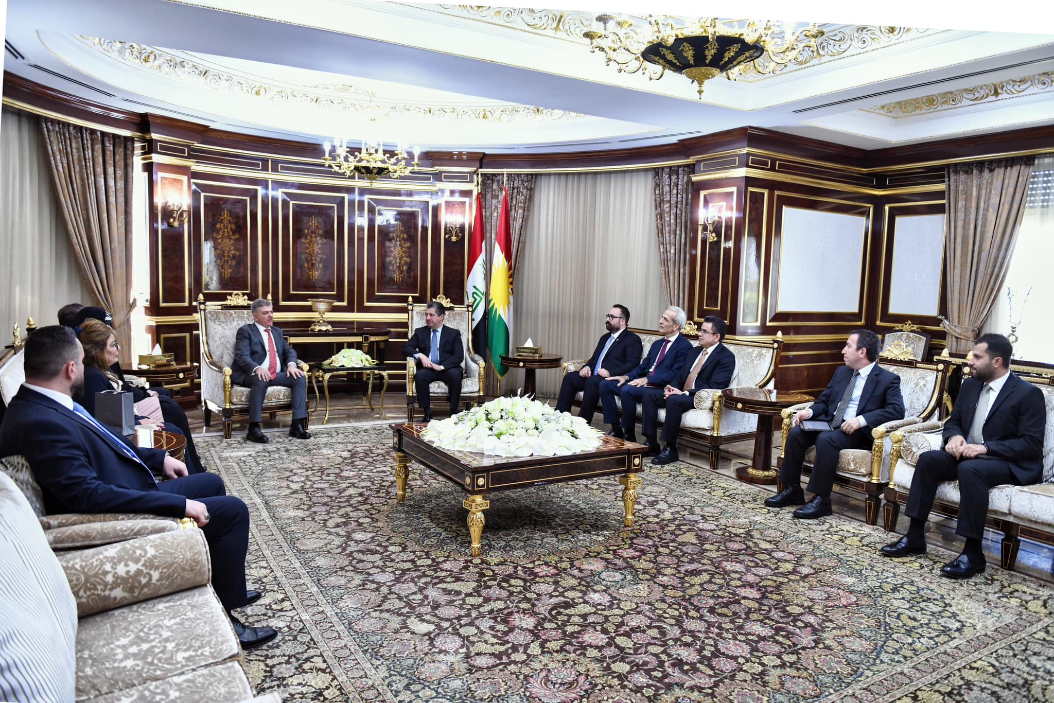 Kurdistan Region Prime Minister Masrour Barzani (top right) during his meeting with the delegation of Iraqi Communications and Media Commission, June 15, 2023. (Photo: KRG)