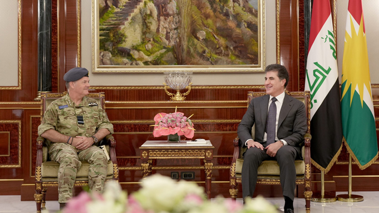 Kurdistan Region President Nechirvan Barzani (right) during his meeting with the UK senior military envoy to the MENA region, Air Marshal Sammy Sampson, in Erbil, June 15, 2023. (Photo: Kurdistan Region Presidency media office)