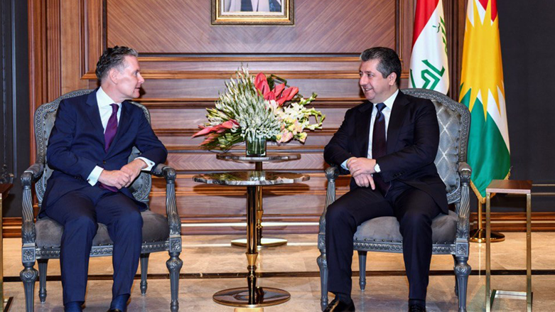Kurdistan Region Prime Minister Masrour Barzani (right) during his meeting with Netherlands Ambassador to Iraq Hans Sandee, June 19, 2023. (Photo: KRG)