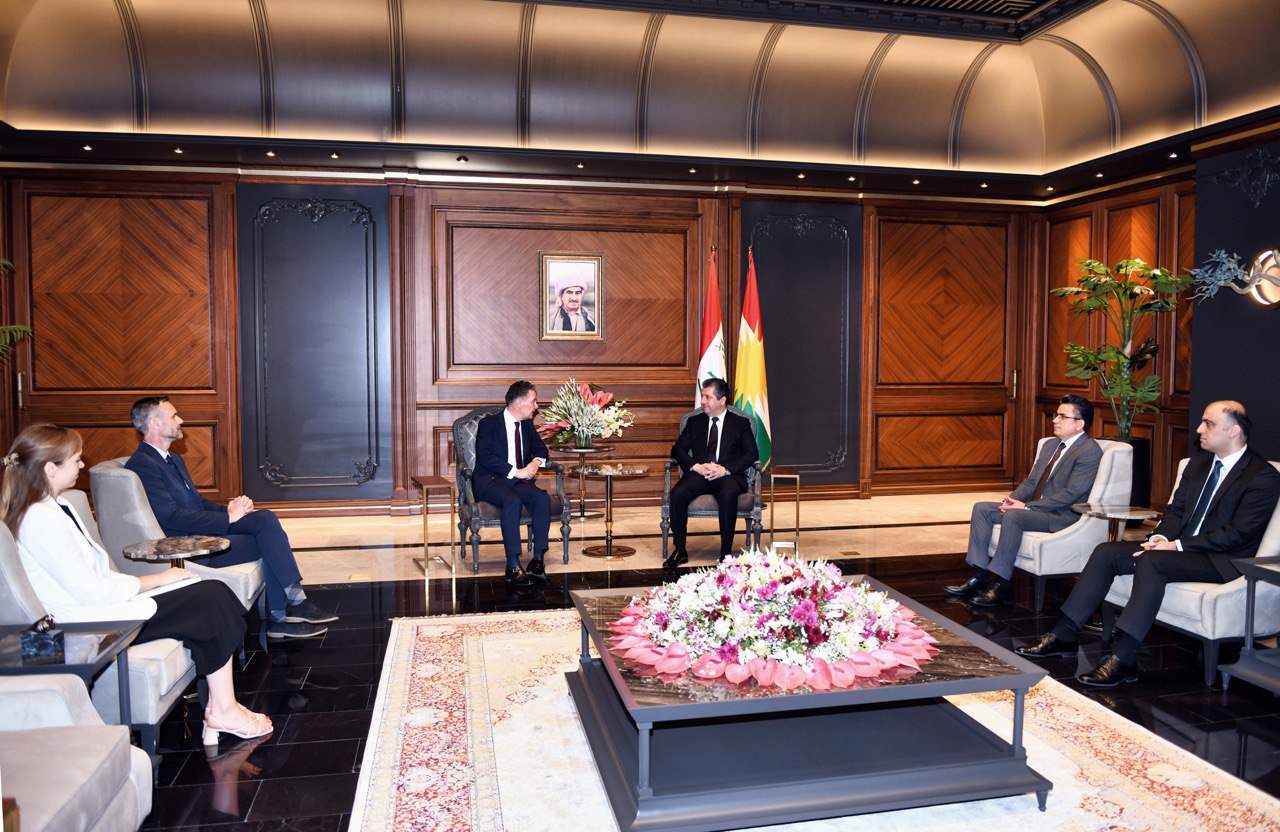Kurdistan Region Prime Minister Masrour Barzani (top right) during his meeting with Netherlands Ambassador to Iraq Hans Sandee, June 19, 2023. (Photo: KRG) 