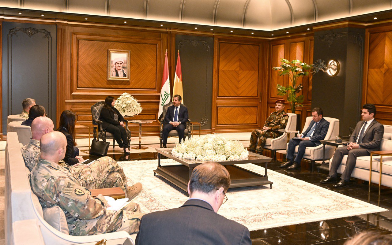 Kurdistan Region Prime Minister Masrour Barzani (top right) during his meeting with the Deputy Assistant Secretary of Defense (DASD) for the Middle East Dana Stroul, June 21, 2023. (Photo: KRG)