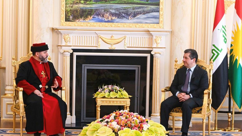 Kurdistan Region Prime Minister Masrour Barzani (right) during his meeting with the newly-appointed Patriarch of the Ancient Church of the East, Mar Georges III Younan, June 24, 2023. (Photo: KRG)