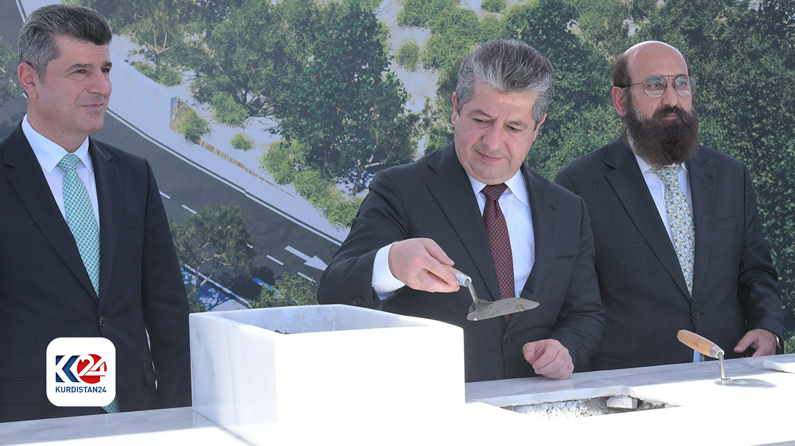 Prime Minister Masrour Barzani laying the foundation stone of the project. (Photo: Kurdistan24)