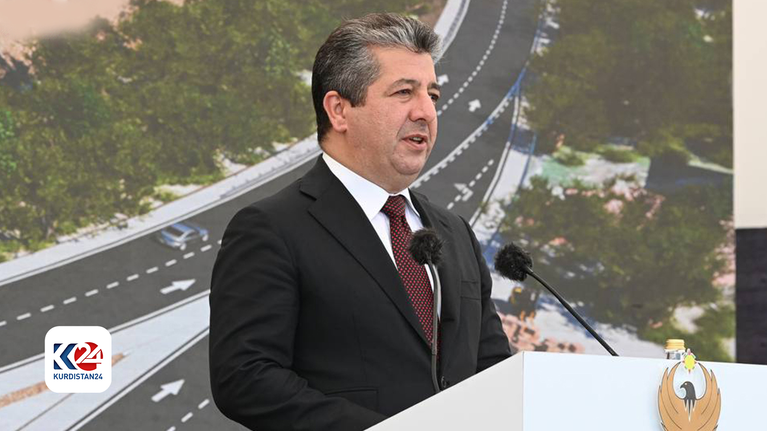 Kurdistan Region Prime Minister Masrour Barzani delivering a speech, June 3, 2024. (Photo: Kurdistan24)