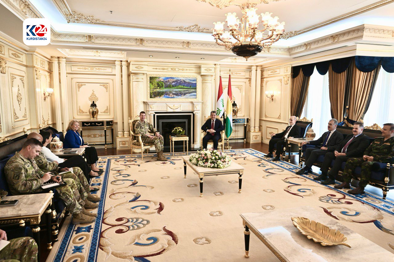 Kurdistan Region Prime Minister Masrour Barzani (top right) during his meeting with Major General Joel B. Vowell, commander of the Combined Joint Task Force-Operation Inherent Resolve, June 12, 2024. (Photo: KRG)