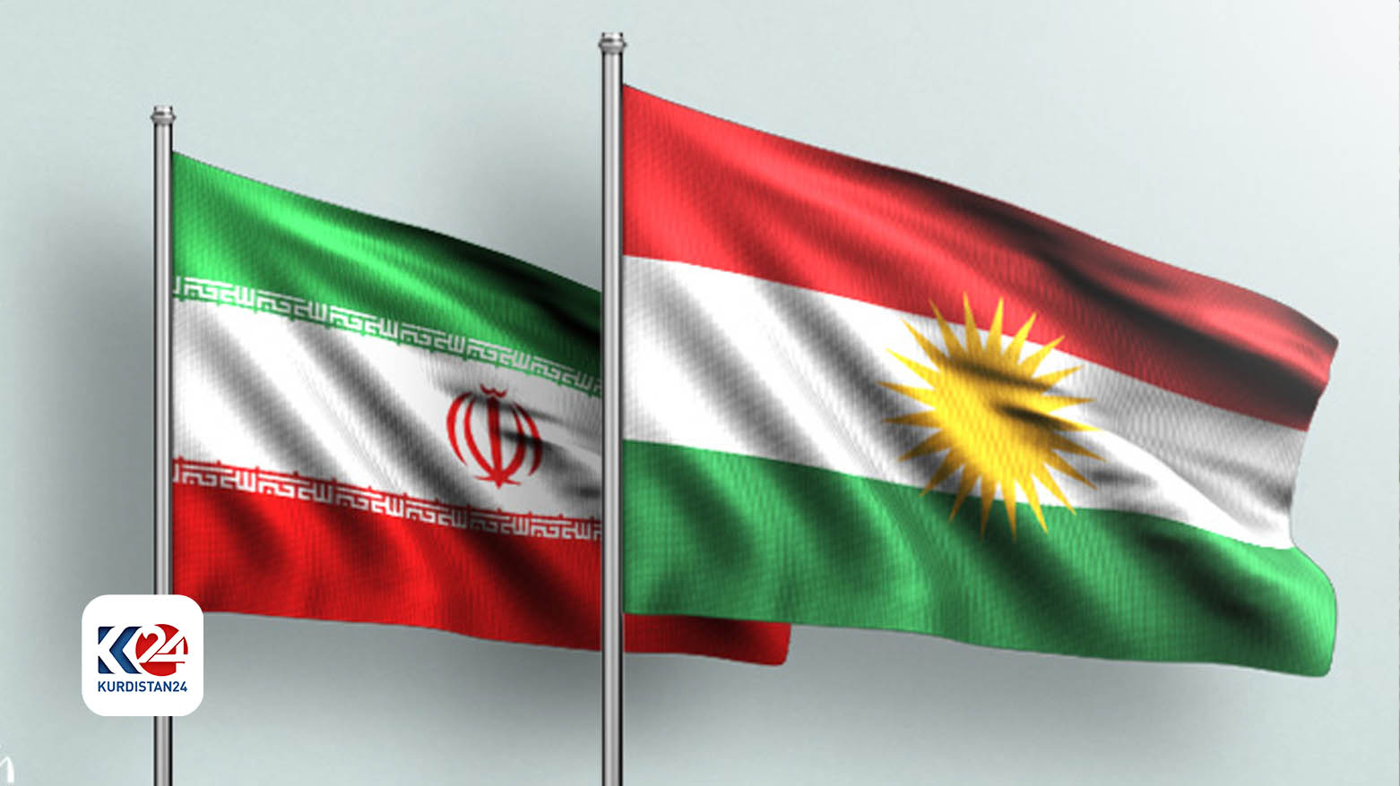 Kurdistan (right) and Iranian flags. (Photo: Designed by Kurdistan24)