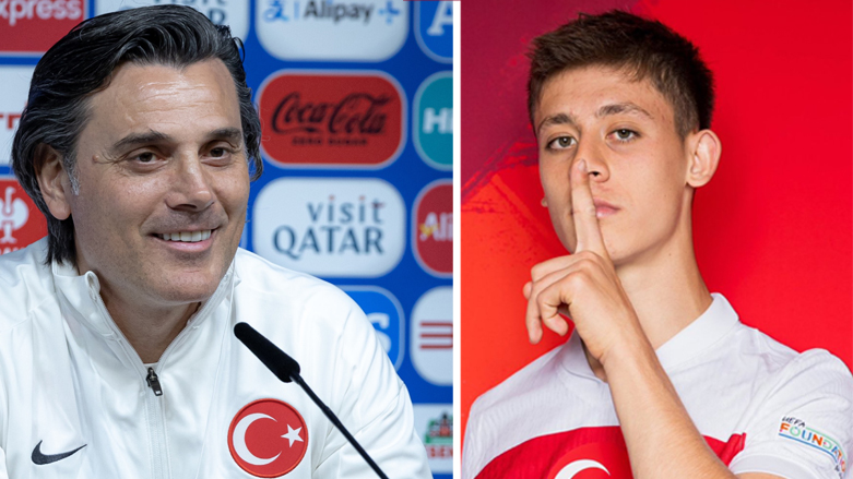 ئاردا گولەر هێرشبەری هەڵبژاردەی توركیا لەگەڵ مۆنتێلا راهێنەری ئیتاڵی هەڵبژاردەی توركیا