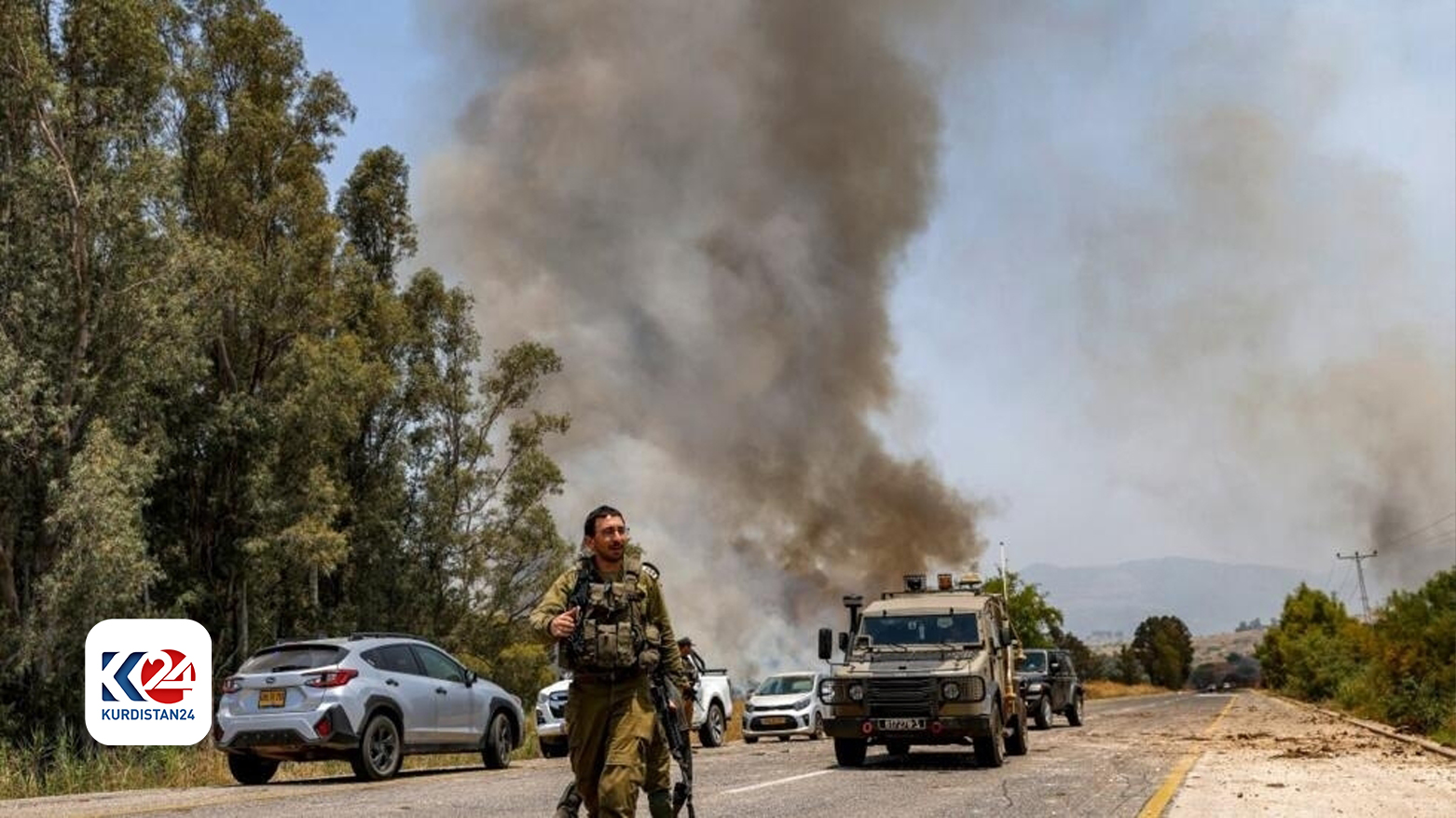 دیمەنی شەڕێکی نێوان سوپای ئیسرائیل و چەکدارانی حیزبوڵڵا لە باشووری لوبنان (وێنە: AFP)