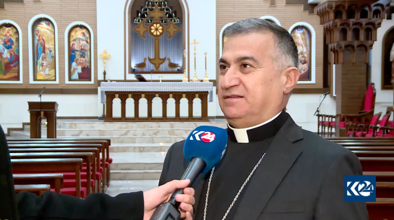 Chaldean Archbishop of Erbil Basha Matti Warda speaks during an interview with Kurdistan 24 (Photo: Kurdistan 24)
