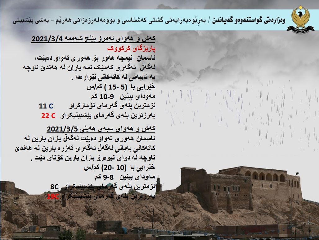 كەشوھەوای ئەمڕۆ و سبەی كەركووك