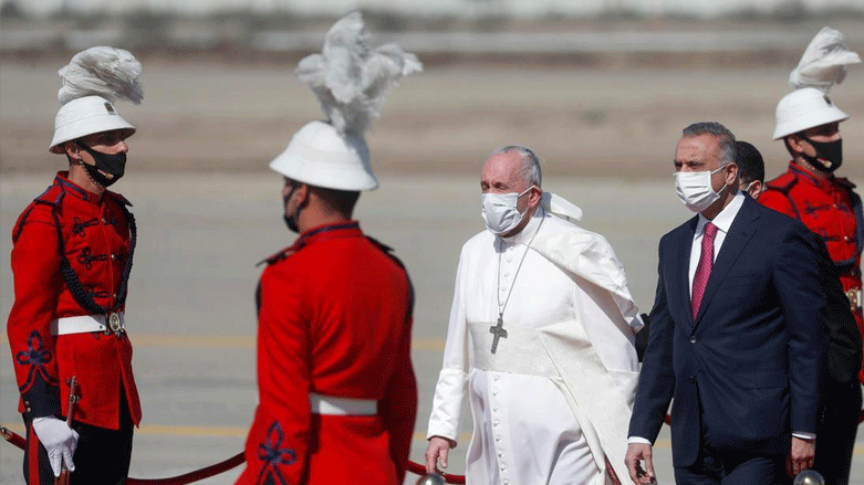 Iraqi Prime Minister Mustafa al-Kadhimi received Pope Francis at Baghdad International Airport, March 5, 2021. (Photo: Reuters)