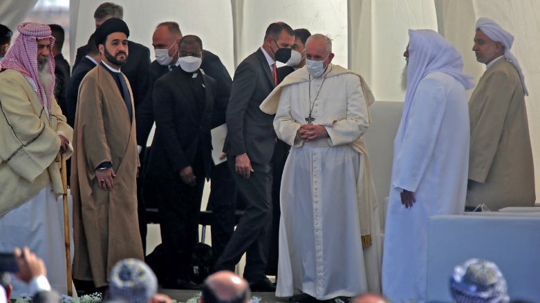 Pope Francis is received at the House of Abraham in the ancient city of Ur in southern Iraq's Dhi Qar province, March 6, 2021.   (Photo: Ahmad al-Rubaye / AFP)