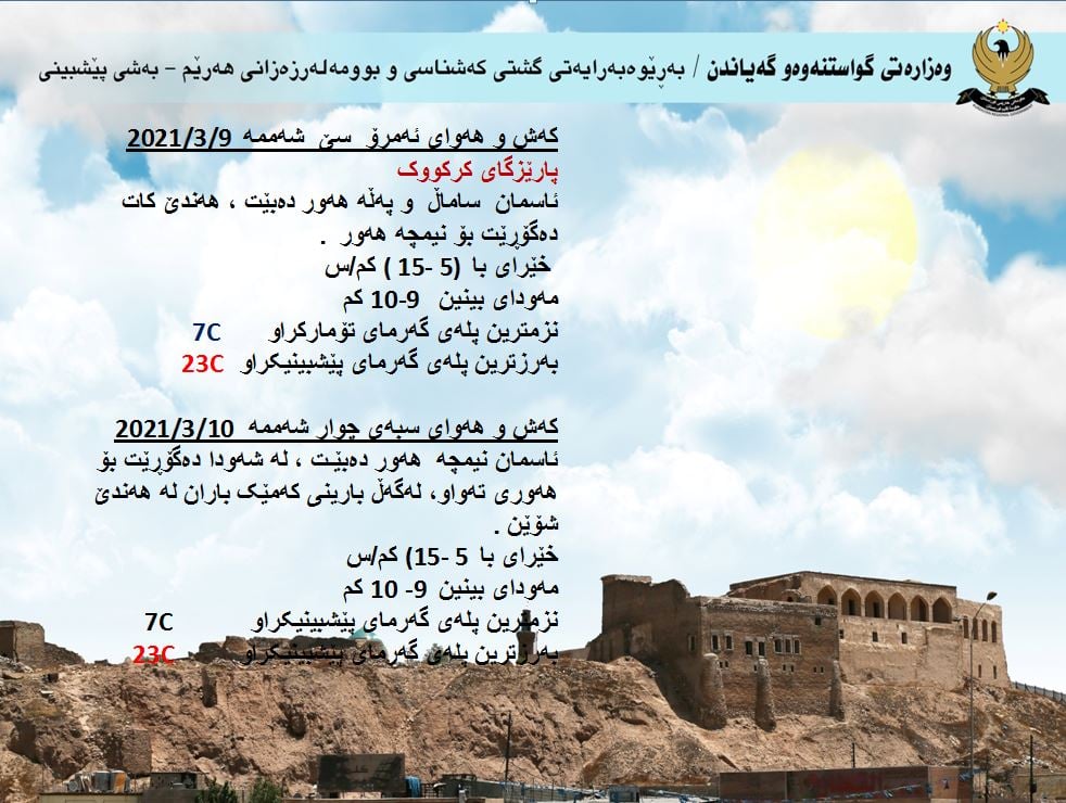 كەشوھەوای ئەمڕۆ و سبەی كەركووك