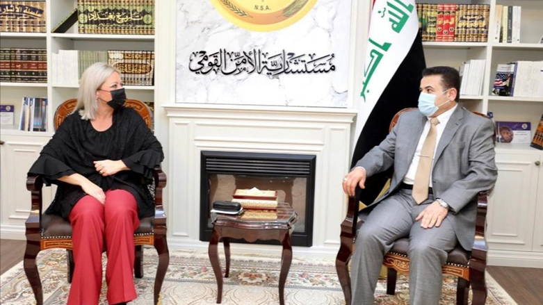 نێردەی تایبەتی بەتەوە یەژگرتووەكان لە عێراق، جنین پلاسخارت و راوێژكاری ئاسایشی نیشتیمانی عێراق، قاسم ئەعرەجی