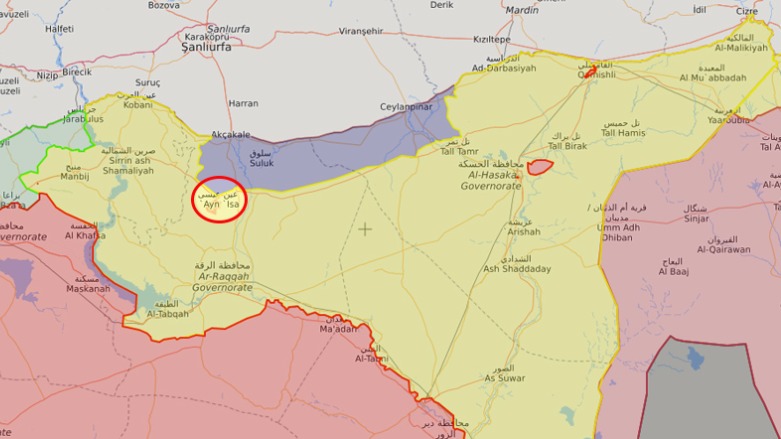 Map of Syria with Ain Issa highlighted
