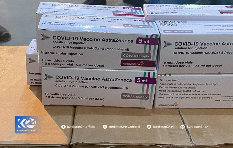 The AstraZeneca vaccine packages, March 26, 2021. (Photo: Renas A. Saeed / Kurdistan 24)