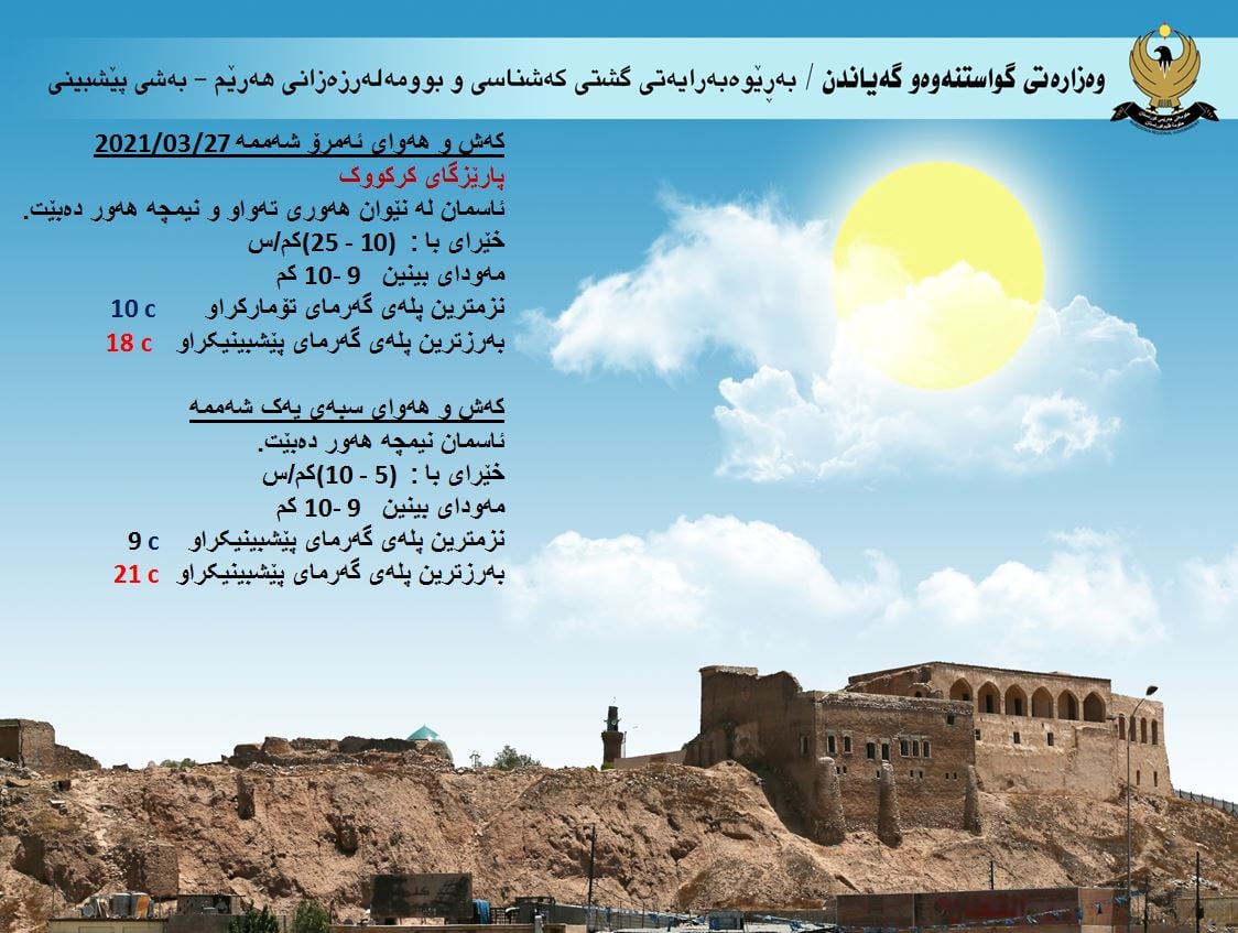 كەشوھەوای ئەمڕۆ و سبەی كەركووك