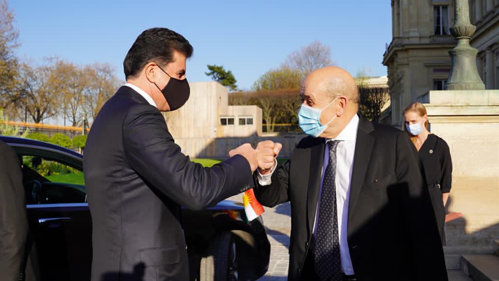 نچیروان بارزانی، رئیس اقلیم کوردستان و ژان اف لودریان، وزیر امور خارجه فرانسه