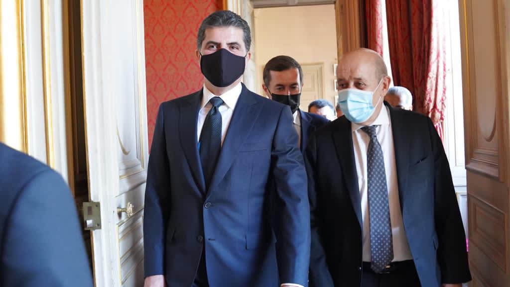نچیروان بارزانی، رئیس اقلیم کوردستان و ژان اف لودریان، وزیر امور خارجه فرانسه