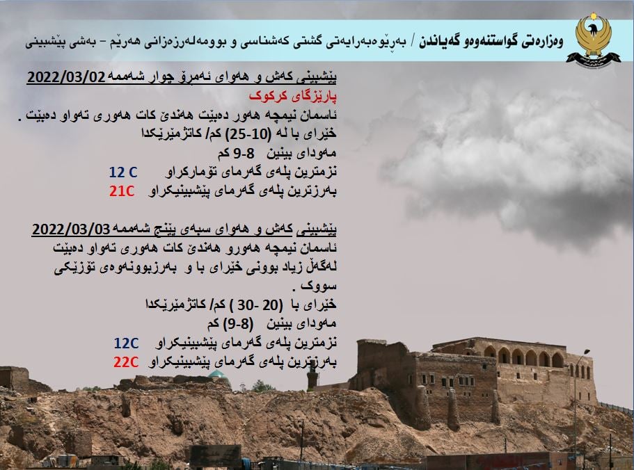 كەشوھەوای ئەمڕۆ و سبەی كەركووك