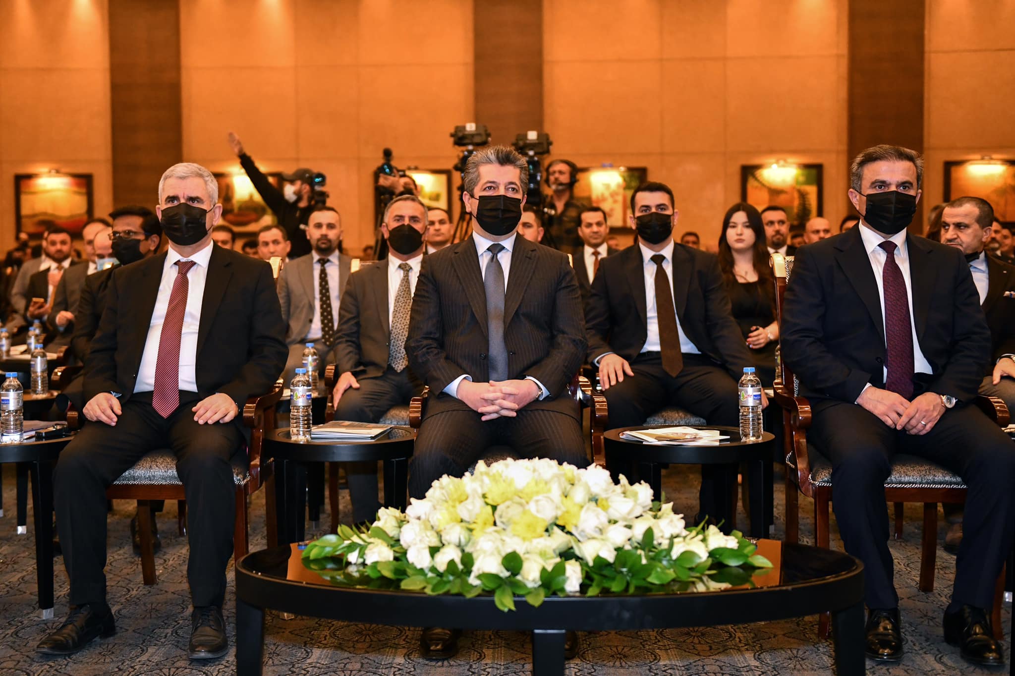 PM Masrour Barzani (center) during the Industrial Forum for Developing Market and Job Opportunities in Erbil, March 6, 2022. (Photo: KRG)