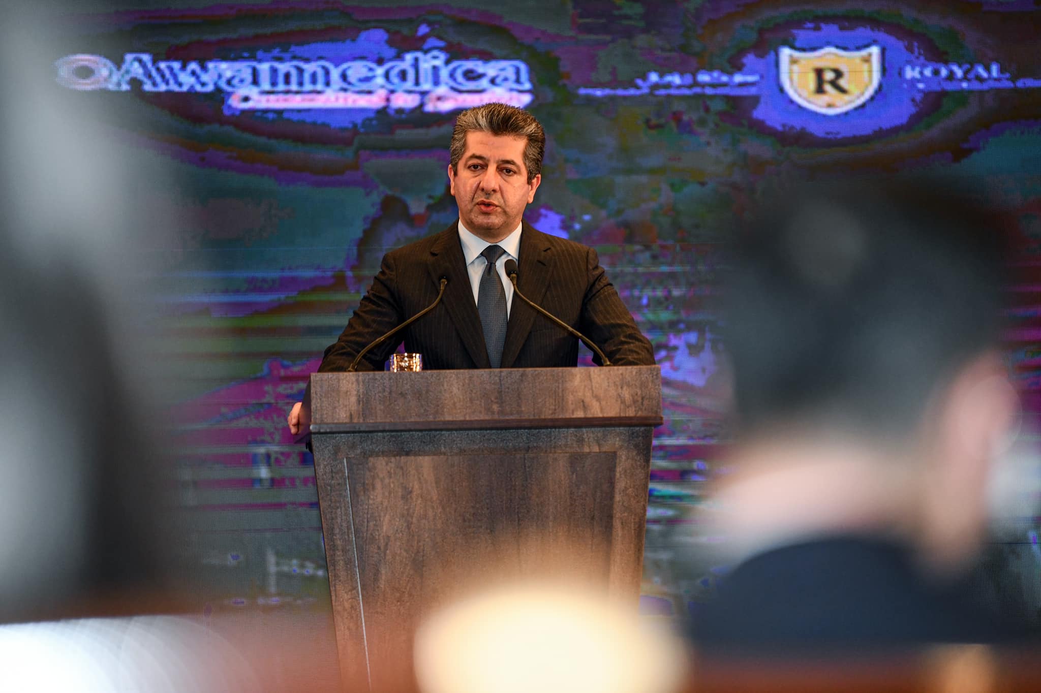 PM Masrour Barzani speaks during the Industrial Forum for Developing Market and Job Opportunities in Erbil, March 6, 2022. (Photo: KRG)