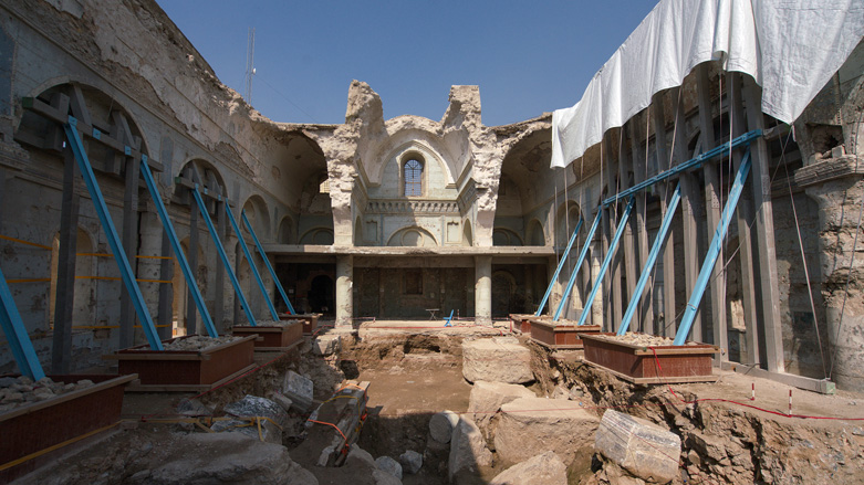 A view of renovations at the Church of the Immaculate Conception (Al-Tahira-l-Kubra) supported by the UNESCO, in the old town of Iraq's northern city of Mosul, on Feb. 23, 2022. (Photo: Zaid al-Obeidi/AFP)