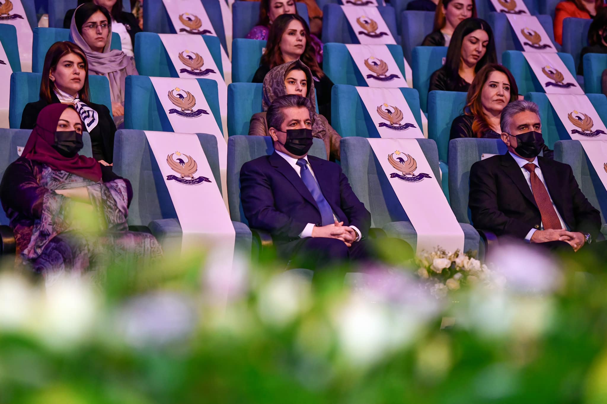 PM Masrour Barzani (center) during an event called 'Gender Equality Today for a Sustainable Tomorrow' organized in Erbil on the International Women's Day, March 8, 2022. (Photo: KRG)