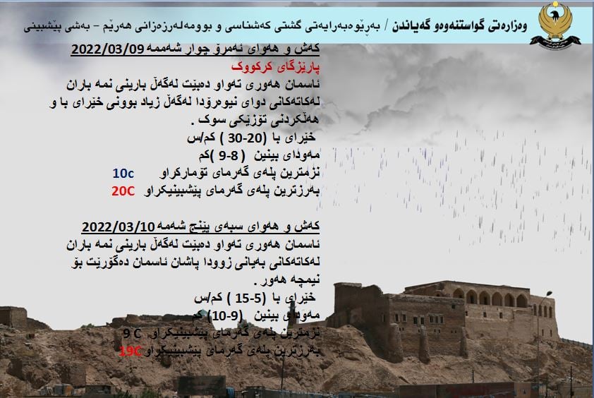 كەشوھەوای ئەمڕۆ و سبەی كەركووك