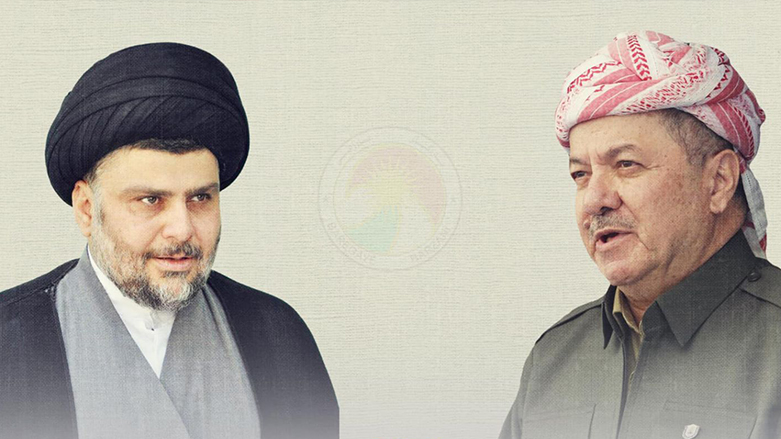 A photo of KDP President Masoud Barzani (right) and Moqtada al-Sadr (left). (Photo: Barzani Headquarters)