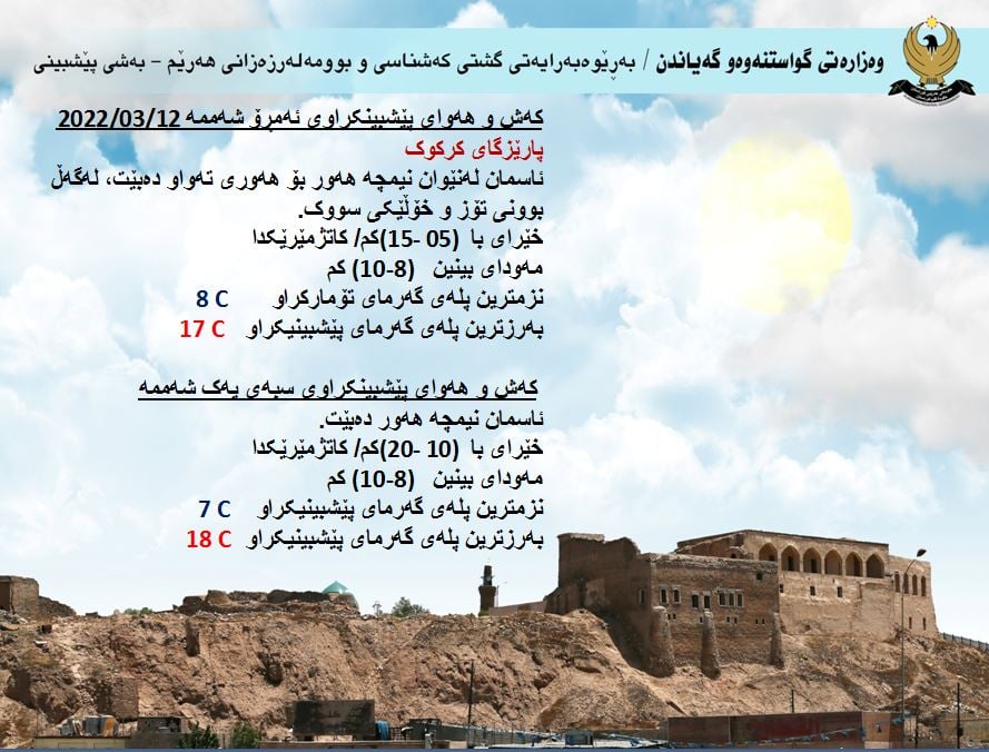 كەشوھەوای ئەمڕۆ و سبەی كەركووك