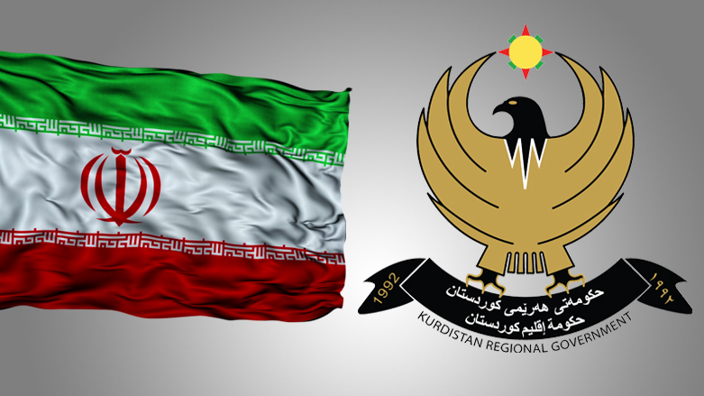 Combined photos of the KRG logo (right) and the flag of Iran (Photo combination: Kurdistan24)