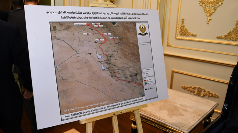 نقشه راه آهن طراحی شده برای اتصال استان‌های اقلیم کوردستان به استان‌های فدرال عراق، 3 مارس 2022. (عکس: KRG)