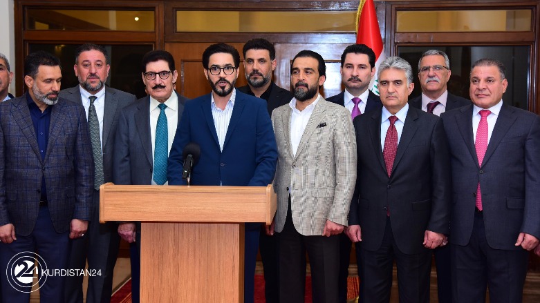 Hassan al-Adhari and members of the Triple Alliance during the press conference, March 23, 2022. (Photo: Kurdistan 24)