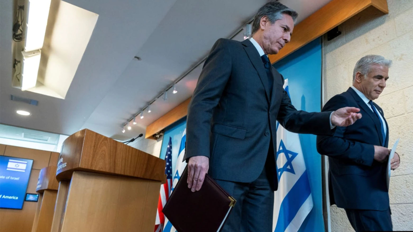 وزیران امور خارجه آمریکا و اسرائیل پس از پایان نشست خبری مشترک