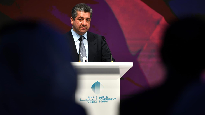 Kurdistan Region Prime Minister Masrour Barzani delivering a speech at the Atlantic Council's Global Energy Forum in Dubai, March 28, 2022. (Photo: KRG)