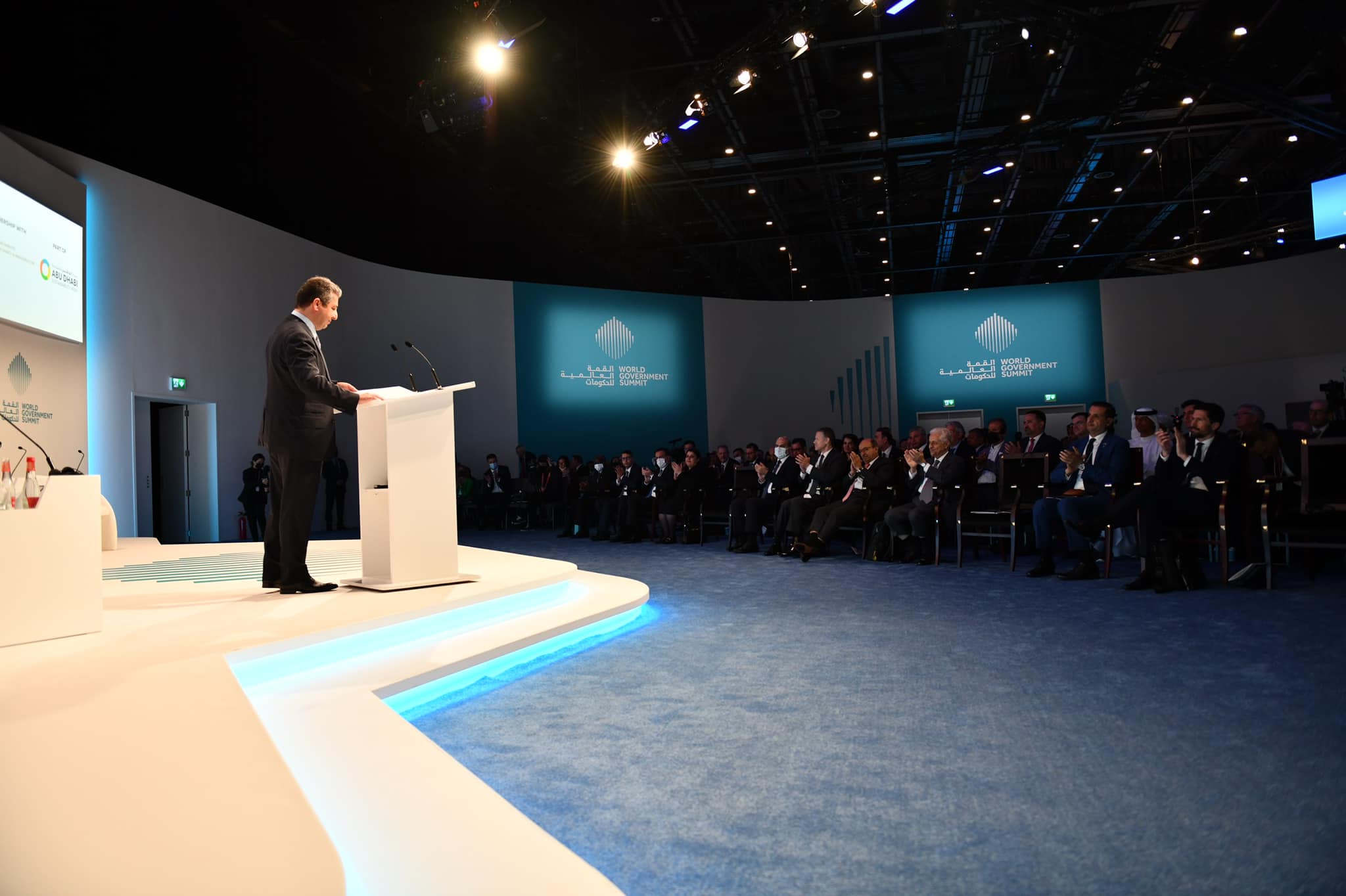 Kurdistan Region Prime Minister Masrour Barzani delivering a speech at the Atlantic Council's Global Energy Forum in Dubai, March 28, 2022. (Photo: KRG)