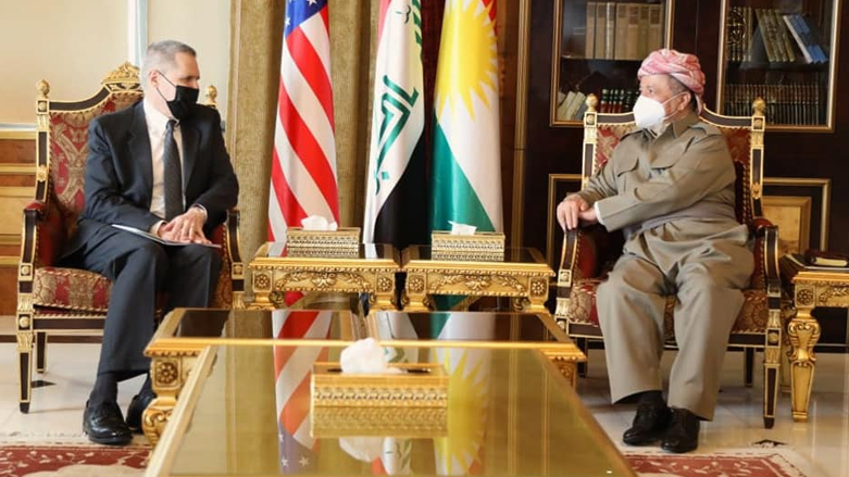 President of Kurdistan Democratic Party (KDP) Masoud Barzani (right) with US Ambassador Matthew Tueller (Photo: Barzani Headquarters)