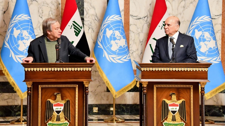 کنفرانس خبری فواد حسین، وزیر امور خارجه عراق و آنتونیو گوترش، دبیرکل سازمان ملل متحد